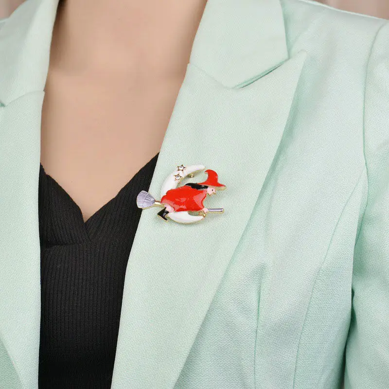 Новая заколка на Хеллоуин броши сплав цинка метла Хэллоуин ведьма красная