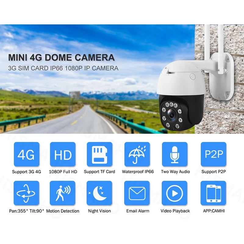 

IP-камера видеонаблюдения 3G 4G LTE, 1080P HD, PTZ, 9 светодиодный, ИК, ночное видение