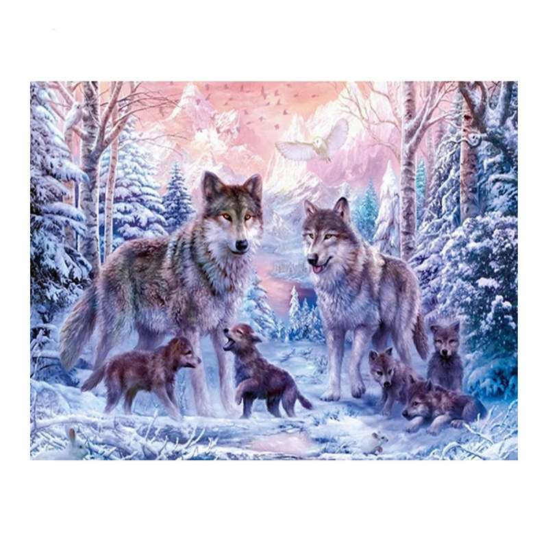 

5D DIY Wolf Family Snow scene Diamond Painting animal Full Drill Mosaic Embroidery Cross Stitch home decoration