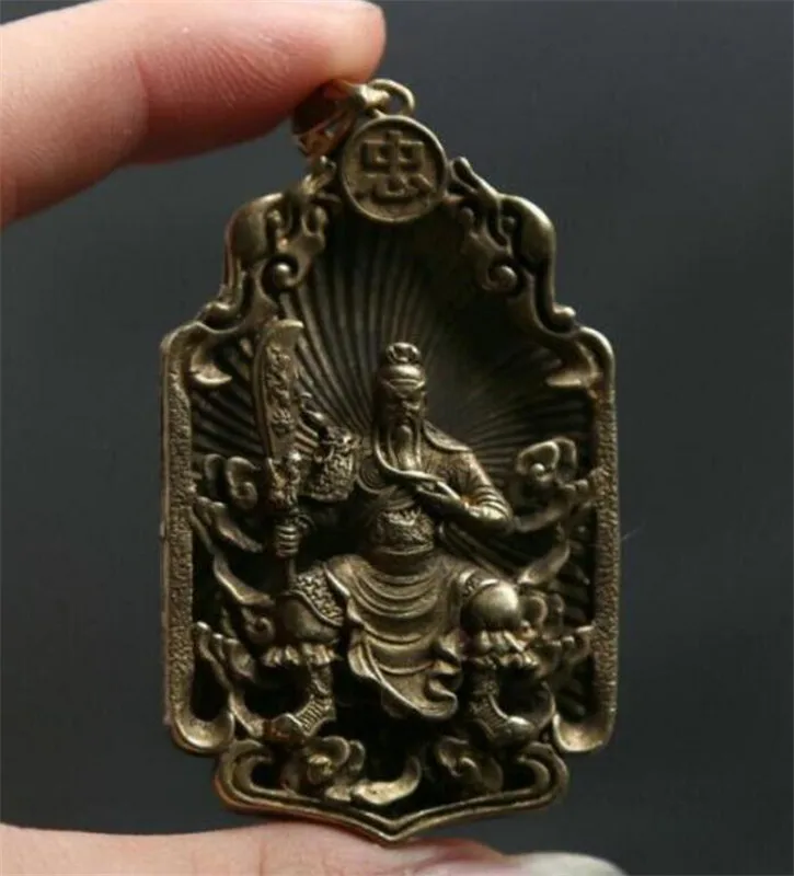 Медная Статуя YM Маленькая китайская Бронзовая статуя Curio Guan Gong Yu кулон с ножом