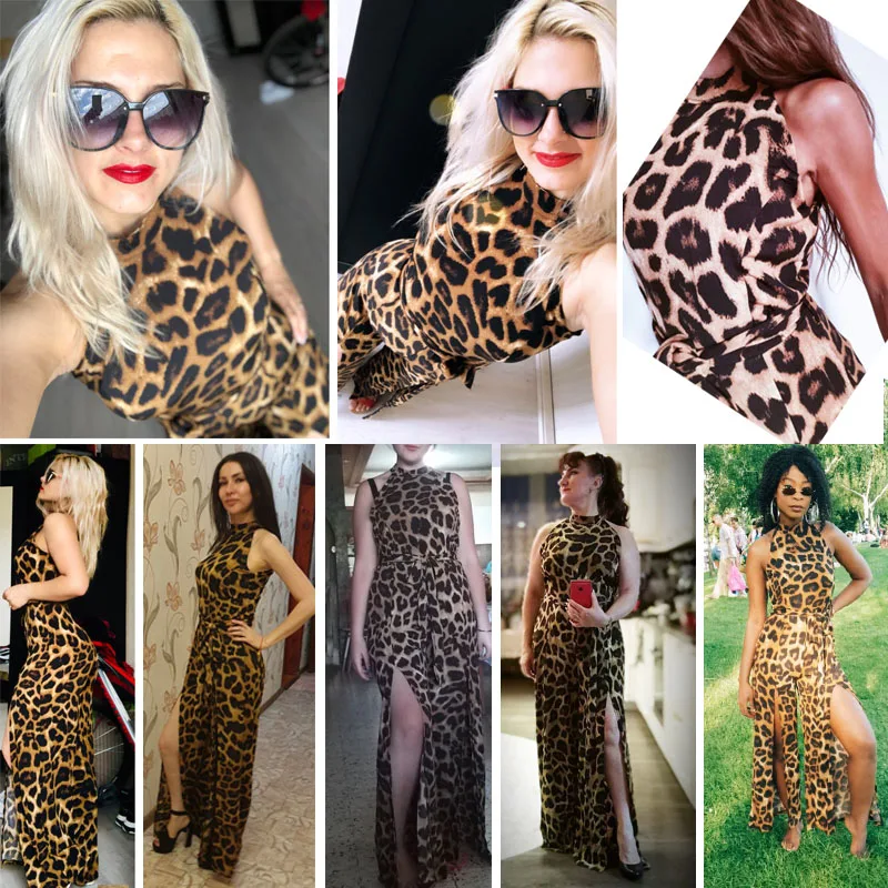 Женский комбинезон Missufe с леопардовым принтом Свободный Длинный клубный вырезом