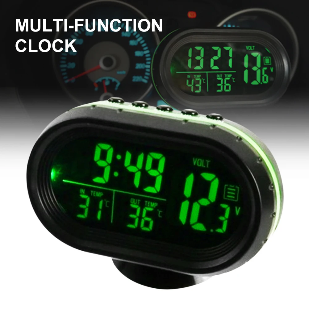 

12v Multifunction Car Thermometer Digital Clock Led Lighted Display Digital Automobile Dual Gauge Voltage Tester Car Supplies