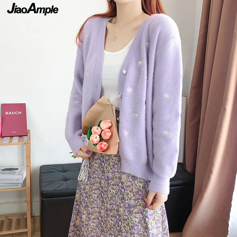 Осенне-зимний новый женский дизайнерский свитер пальто Модный Фиолетовый