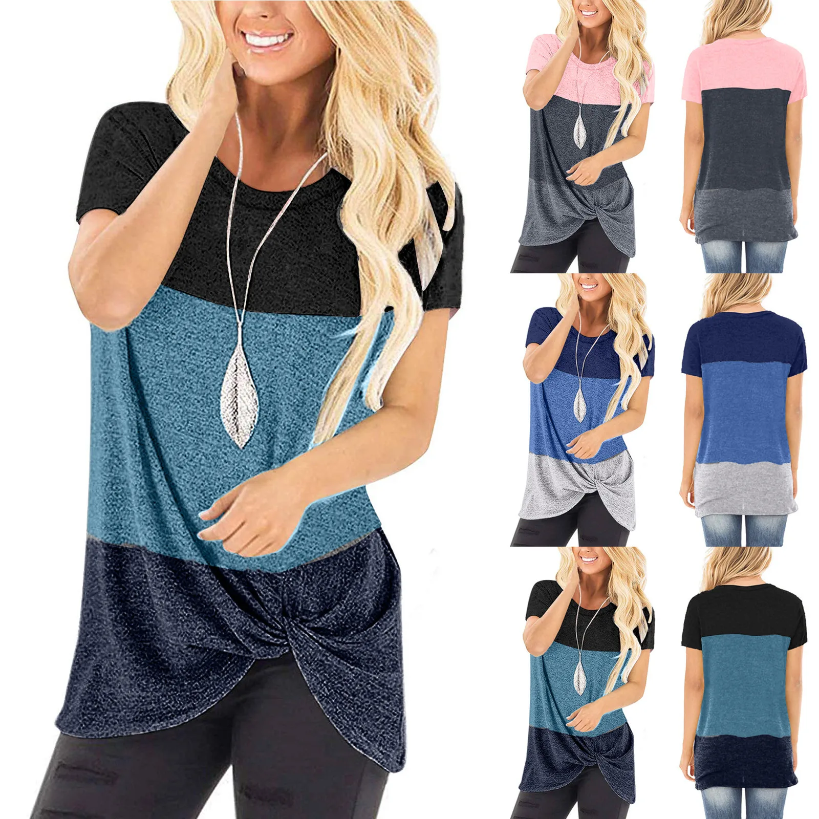 

Women's Winter Sweablouse Color Matching Stitching Knotted V-neck Long Sleeve Blouse Loose Oversize Pullover Sweablouse Camisa