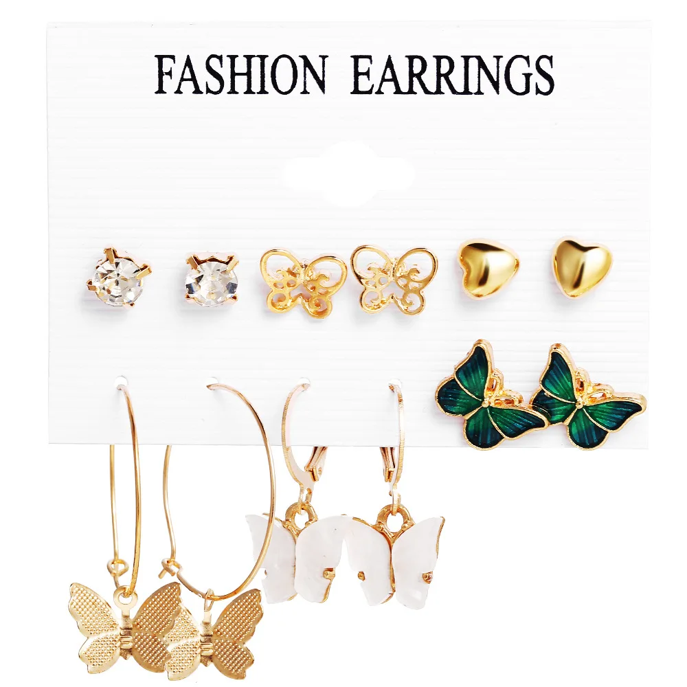 

Fashion Gold Earrings Set Women Crystal Cute Butterfly Hoop Earrings Trendy Metal Circle Punk Earring Modern Fashion Earring Set