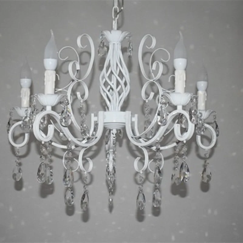 Винтажная хрустальная люстра из кованого железа белая потолочная лампа E14