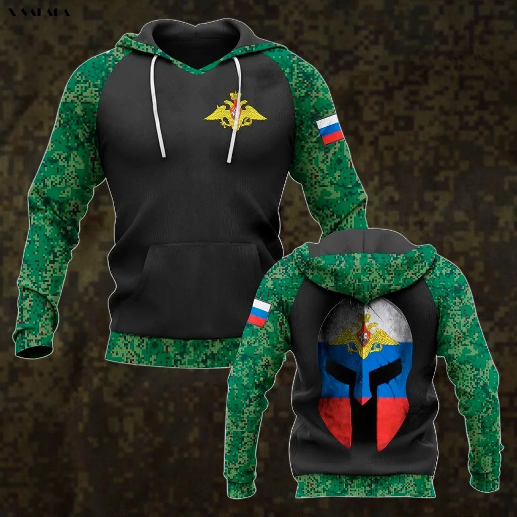 Толстовка мужская с 3D-принтом пуловер на молнии свитшот капюшоном армия Россия