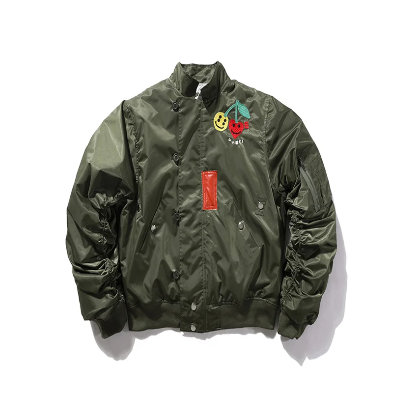 

Flight Jackets Good Print We Smiley Love Cherry Embroidery Are Kanye High Street Oversize Casual Stand Thick Winter Coat Autumn