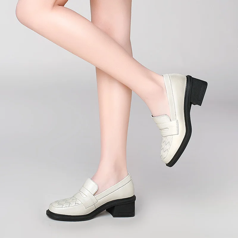 

Women Single Shoes Genuine Leather Chunky Heels Ladies Platform Woman Pumps Slip On 2021 Spring Fashion Female Footwear Heels