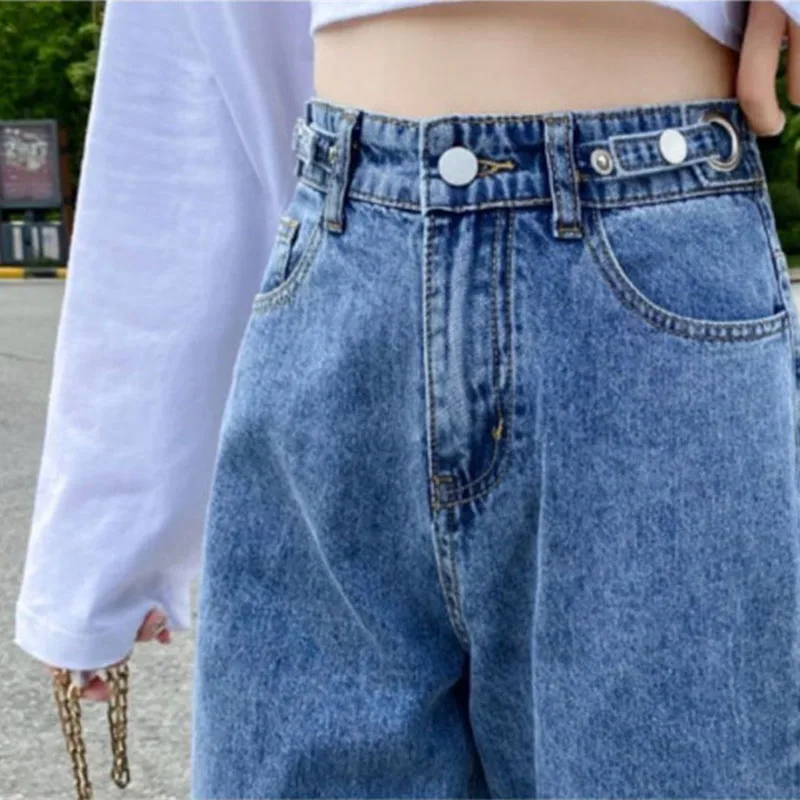 Женские джинсы с высокой талией винтажные прямые брюки широкими штанинами 2024