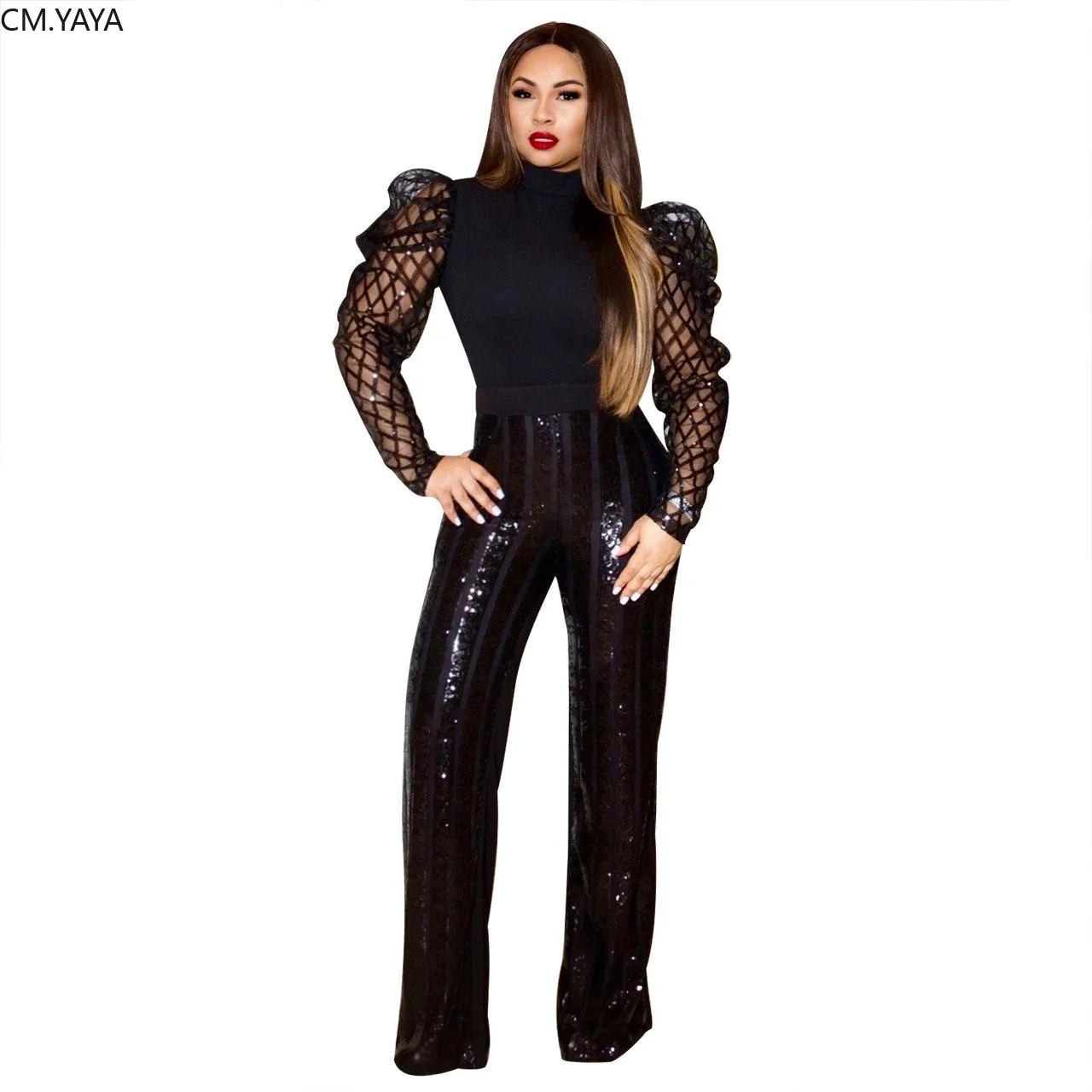 Женские Новые осенне-зимние футболки с длинными рукавами-фонариками и блестками