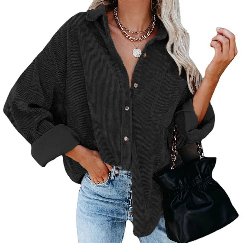 

Ladies Corduroy Casual Loose Pocket Long Sleeve Shirt JacketCasual shirtsComfortable clothes