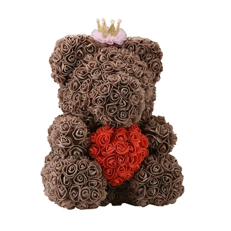 Горячая Распродажа 40 см медведь из роз Искусственные цветы домашний свадебный фестиваль DIY Дешевые Свадебные украшения Подарочная коробка венок ремесла - Цвет: 40cm brown red crown