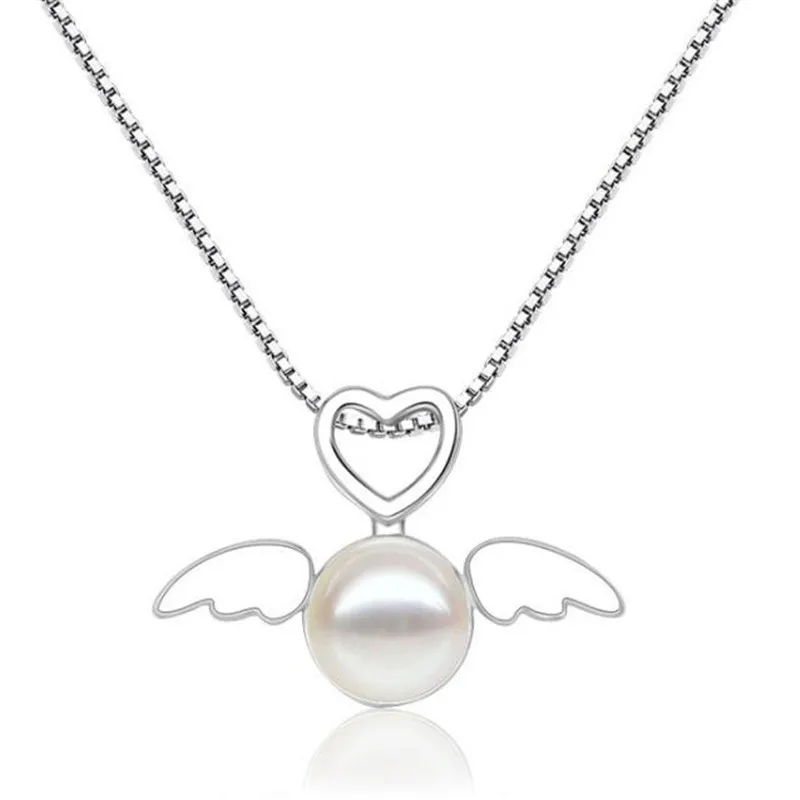 

Fashion Angel Hollow Out Heart Shaped Pearl Necklace Silver Color Necklace for Women Friendship Jewelry Gifts