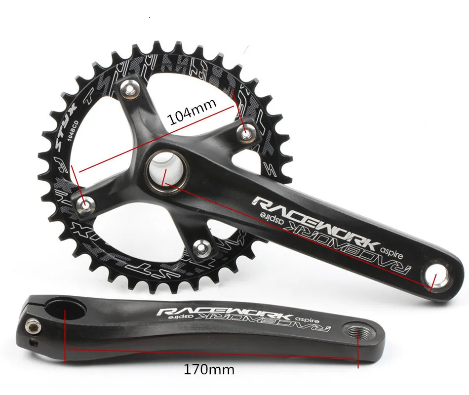 Велосипедная кривошипная цепь 104BCD MTB велосипед шатун алюминиевый сплав с дном 170 мм кривошипная черная 32T 34T 36T 38T пластина