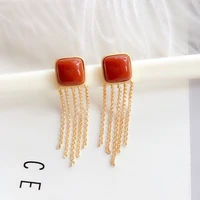 birth year red jewelry natural south red agate s925 silver inlaid tassel earrings square earrings womens elegant