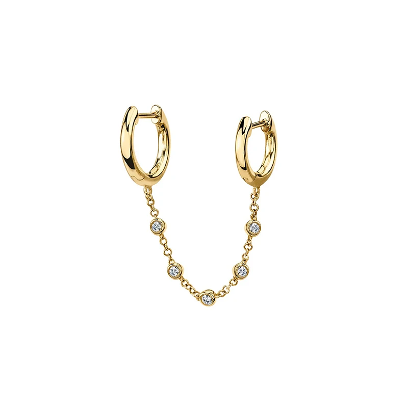 

Aide 925 Sterling Silver CZ Tassel Chain Small Hoop Earrings for Women Delicate Minimal Huggie Earring Pendientes Plata 925