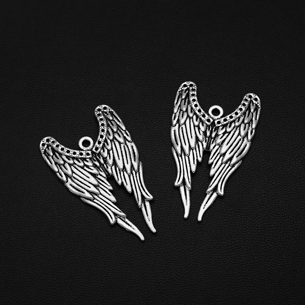 6 шт./лот 23x39 мм Античное посеребренное крыло Ангел сказочные Подвески перо Птица