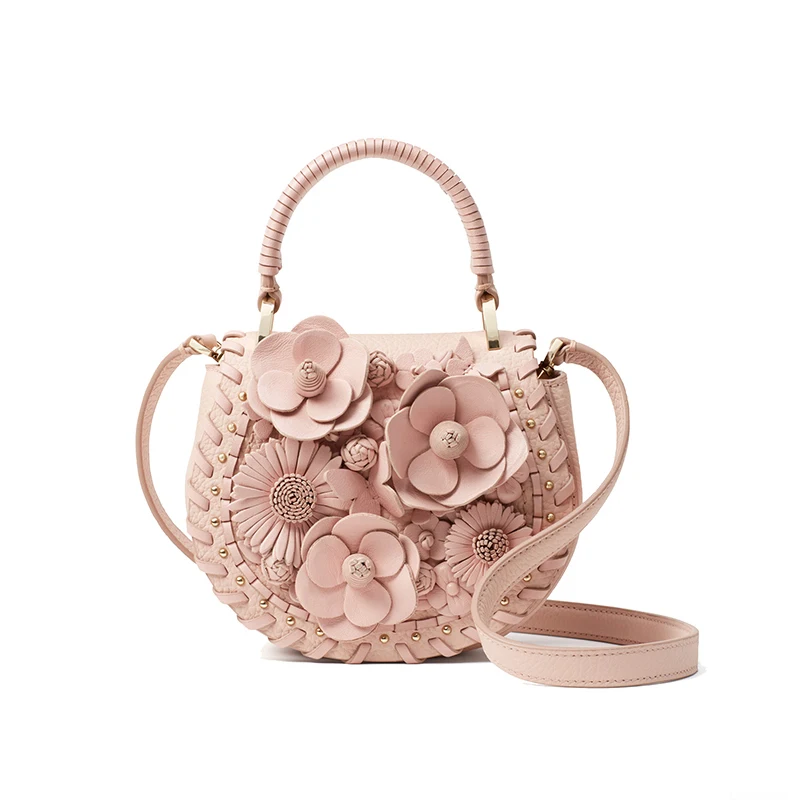 

2020 fashion new women's bag sweet girl temperament cowhide flower shoulder saddle bag handbags little bag cross body bag woman