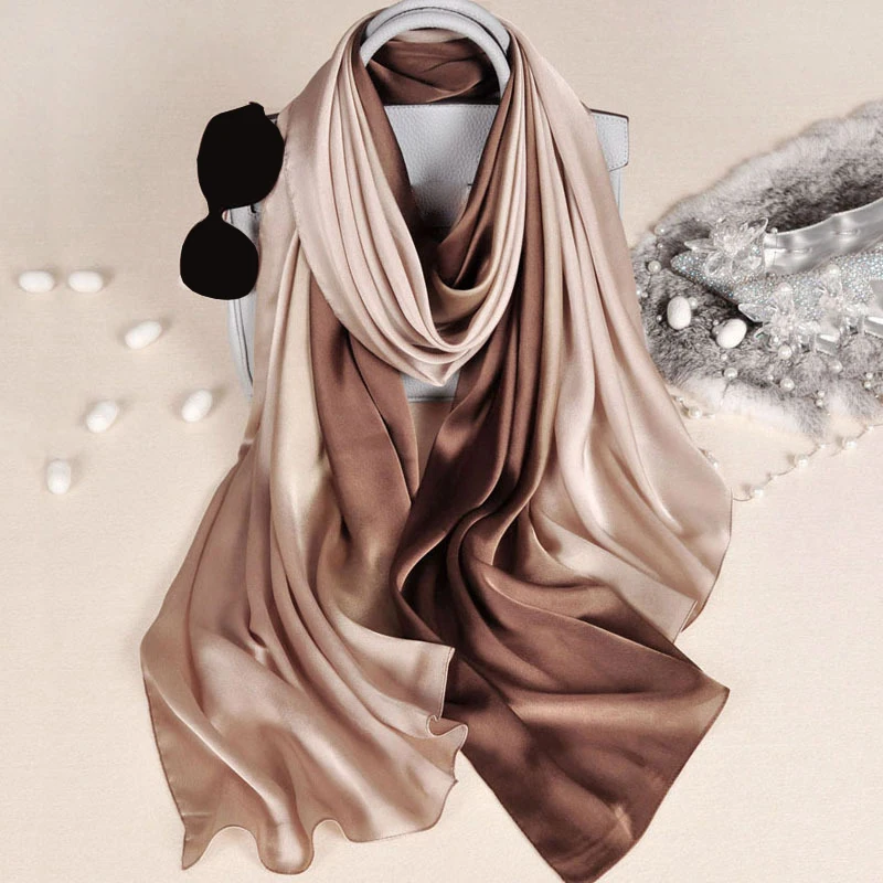 

Новый дизайн, роскошный брендовый однотонный Шелковый летний шарф, Женский хиджаб с плавным переходом цвета, длинная мягкая накидка