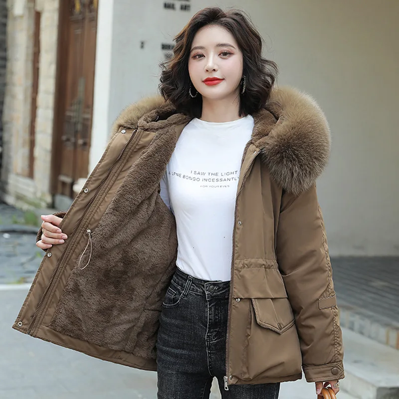 Женская зимняя куртка флисовая парка женское Стеганое теплое пальто средней
