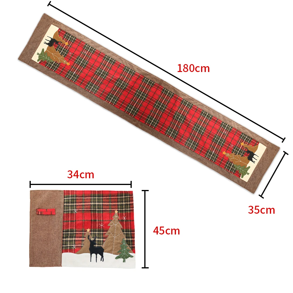 1 комплект Рождественская скатерть клетчатая ткань лось маленькая елка коврик