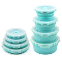34pcs set collapsible fruit salad lunch box silicone food box container round shape tableware bpa free