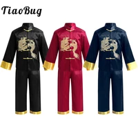 tiaobug kids boys traditional chinese outfit satin embroidery dragon kung fu tang suit stage performance martial arts costume