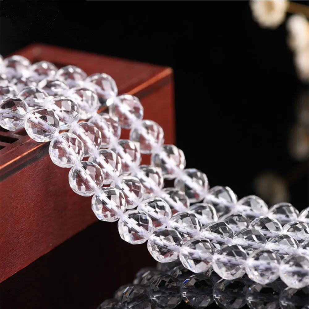 

Faceted Grade AA Natural Clear Quartz Beads Round with 64 Facets 6mm-14mm 15 Inch Strand BJ28