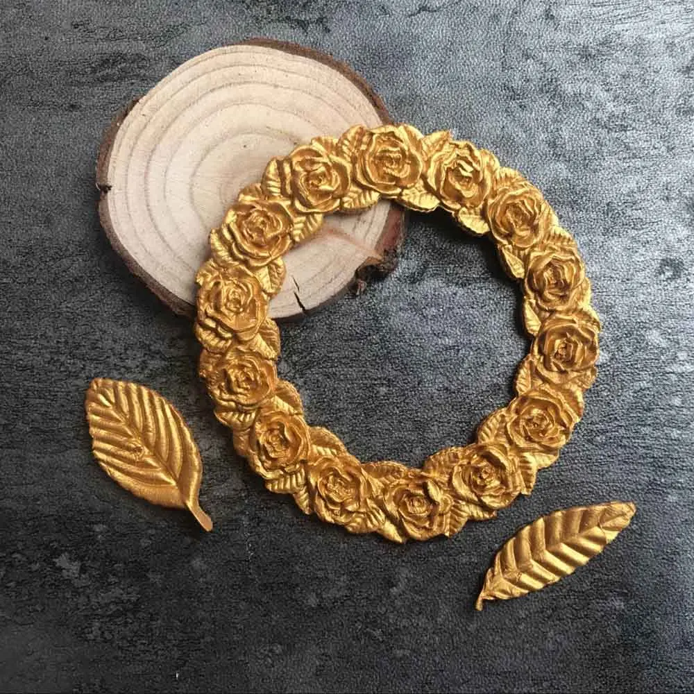 Венков и листик для торта силиконовая форма выпечки прессформы круг Роза цветок