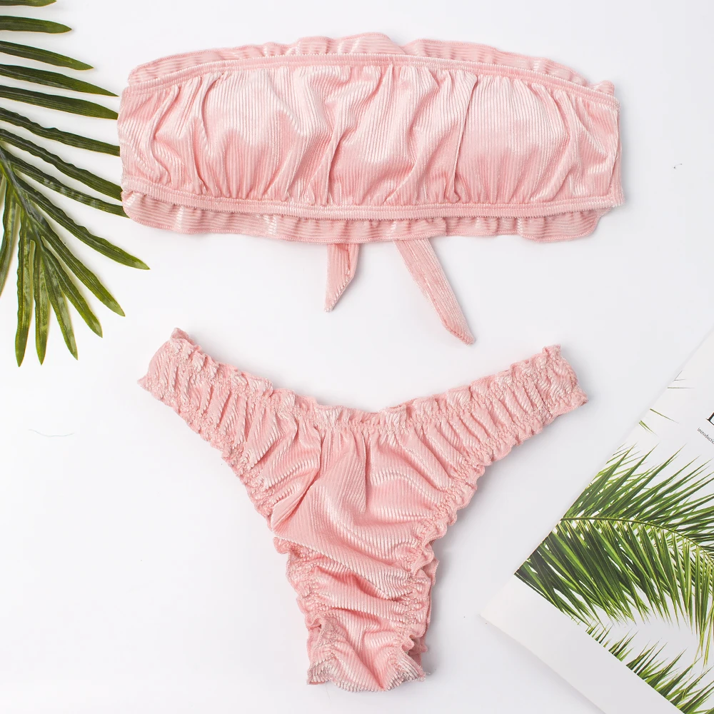 Женский пикантный комплект бикини женский купальник на одно плечо однотонный из