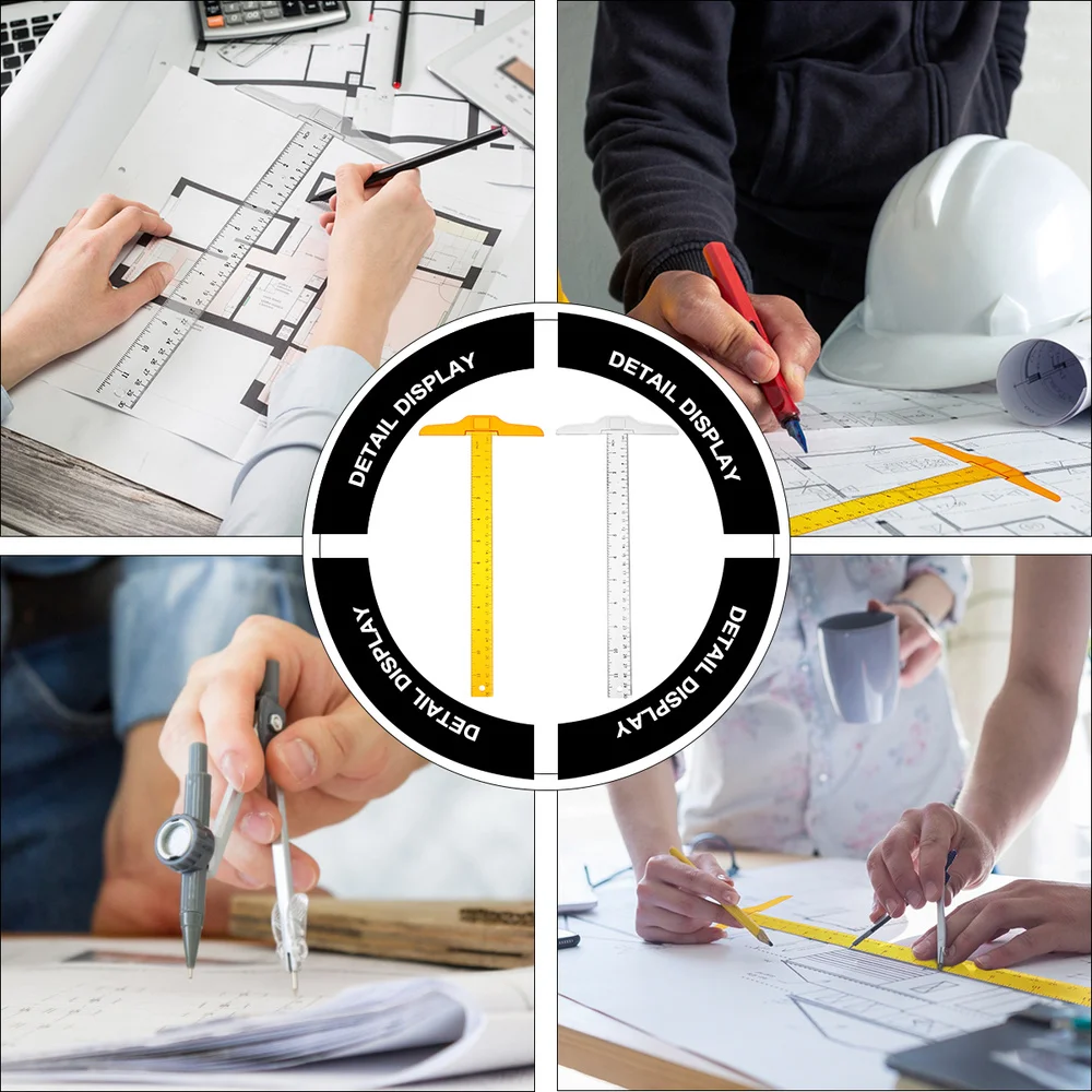 

2 Pcs Professional T Shape Ruler General Layout Ruler Clear Drafting Supplies