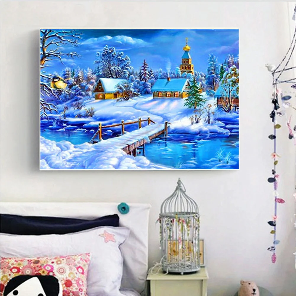 HUACAN 5D DIY Алмазная вышивка природа дом зима снег полная площадь Алмазный картины бисером алмазная мозаика распродажа Рождественский подарок