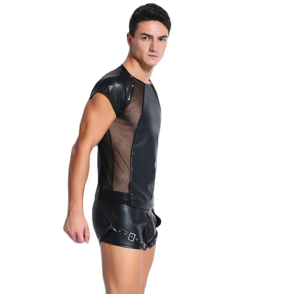 Мужская облегающая футболка с коротким рукавом сетчатые Топы в стиле пэчворк