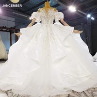htl2156 white elegant applique print pattern design frill transparent lace women wedding dress beading beaded embellishment