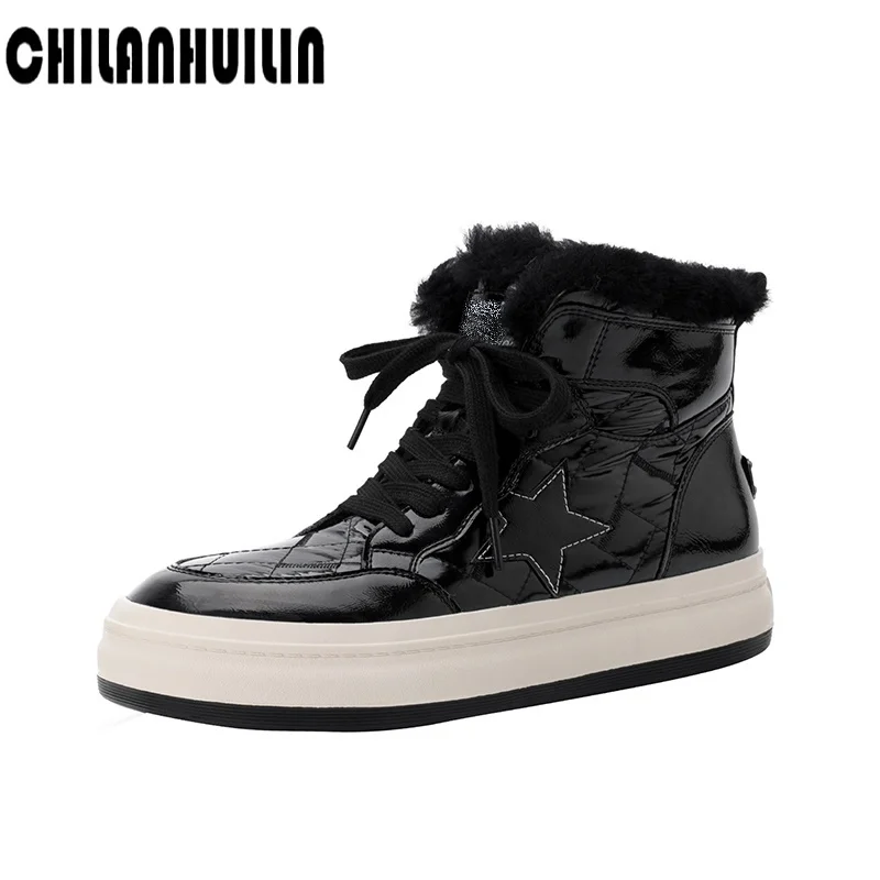 

ladies boots quality genuine leather fur snow boots winter warm wool women ankle boots platform shoes woman brand short boots