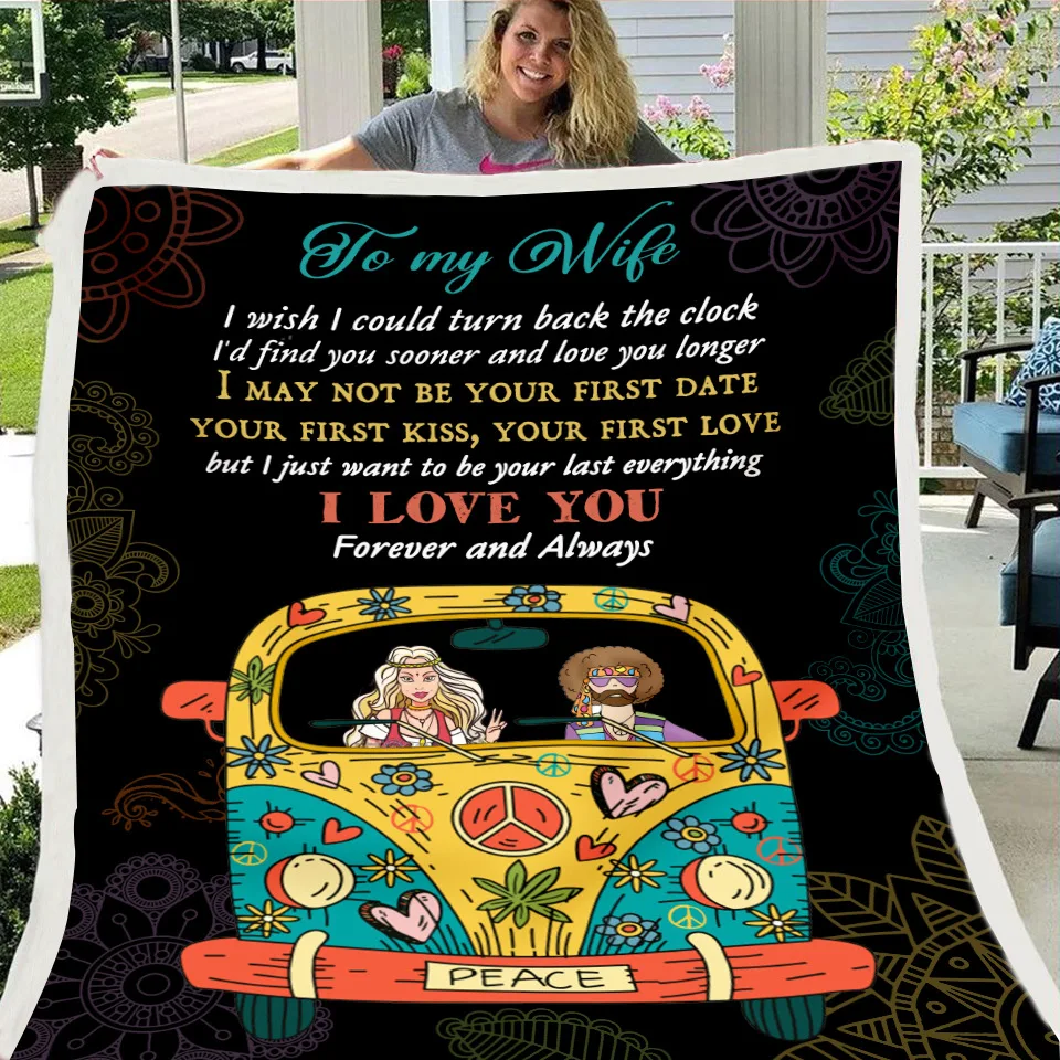 

To My Wife Express Love Letter Blanket Sherpa Fleece Warm Soft Bed Couch Nap Throw Blanket Home Decor Brief Blankets