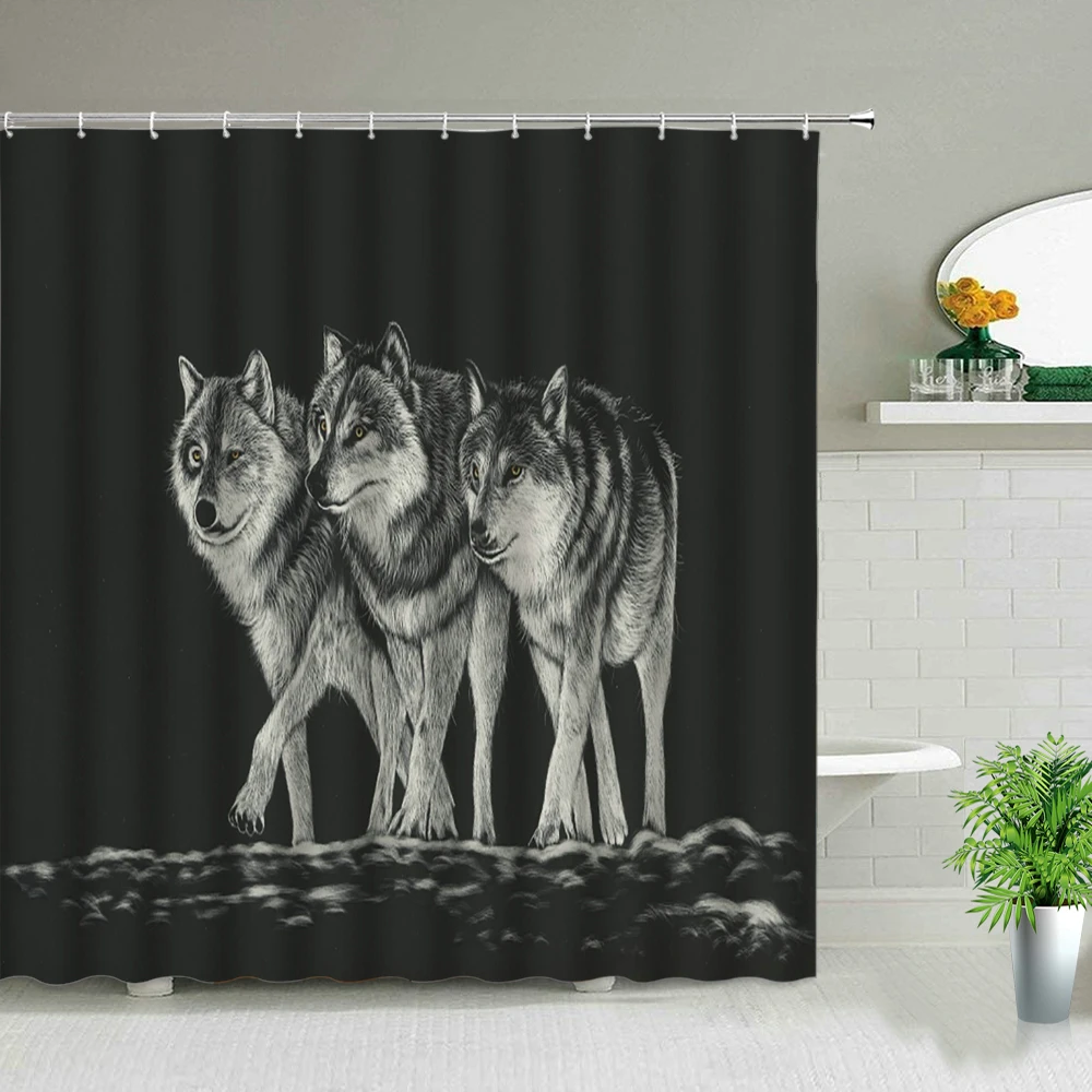 

Lion Tiger Wolf Zebra Shower Curtains Animals Print Bathroom Waterproof Fabric For Cloth Curtains Bath Screen Home Bathtub Decor