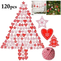 120pcs fashion christmas wooden embellishment rustic decorative wood cutout with twine christmas tree manual diy accessories