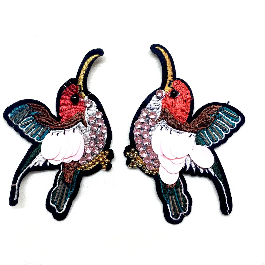 1 пара блестками бисера нашивка с птицами для недорогая одежда из Китая высокое