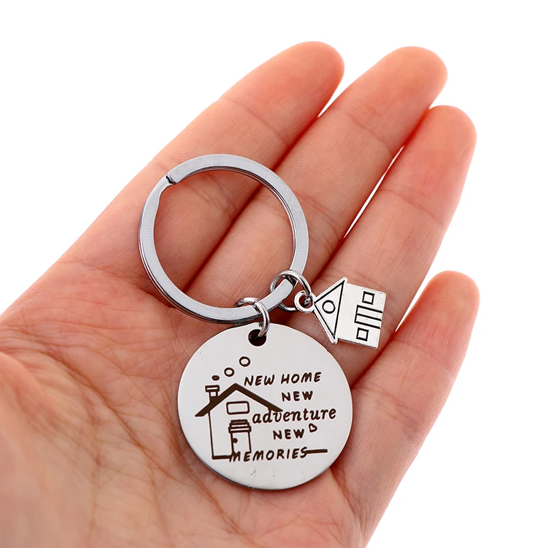 

New Home New Adventures Keychains Creative House Charms Titanium Stainless Steel Key Chains Keyring Housewarming Gifts
