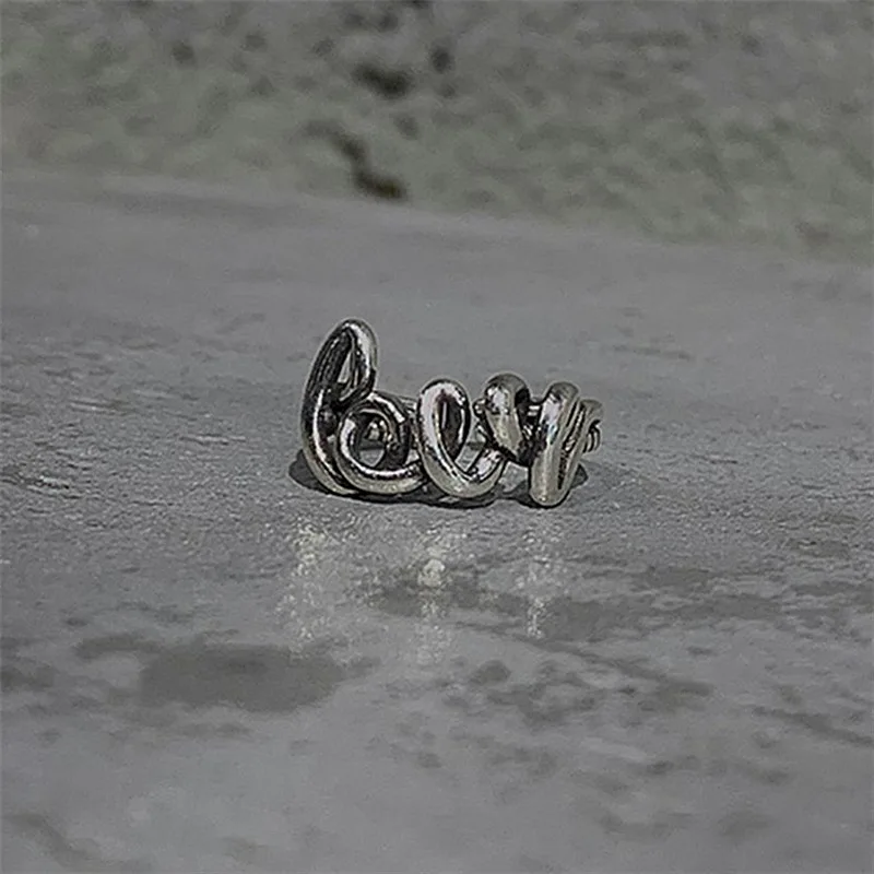 

Antique Silver-color Love Letter Ring Open Finger Jewelry Vintage Rings For Women Anillo femenino