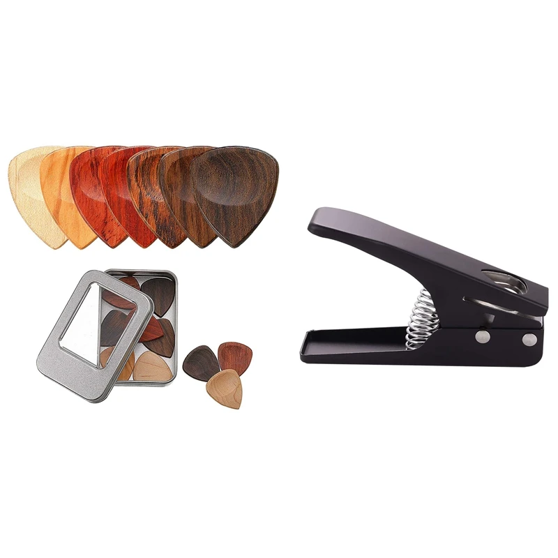 

10X Wood Guitar Picks & 1X DIY Guitar Pick Maker Guitar Pick Punch Maker Plectrum Punch,Black
