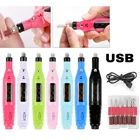 Электрический Фрезер для ногтей, сверлильный станок, проф профессиональные USB Пилочки для ногтей Педикюр 6 головок дизайн ногтей гель лак средство для снятия УФ гель-лака Маникюрный Инструмент