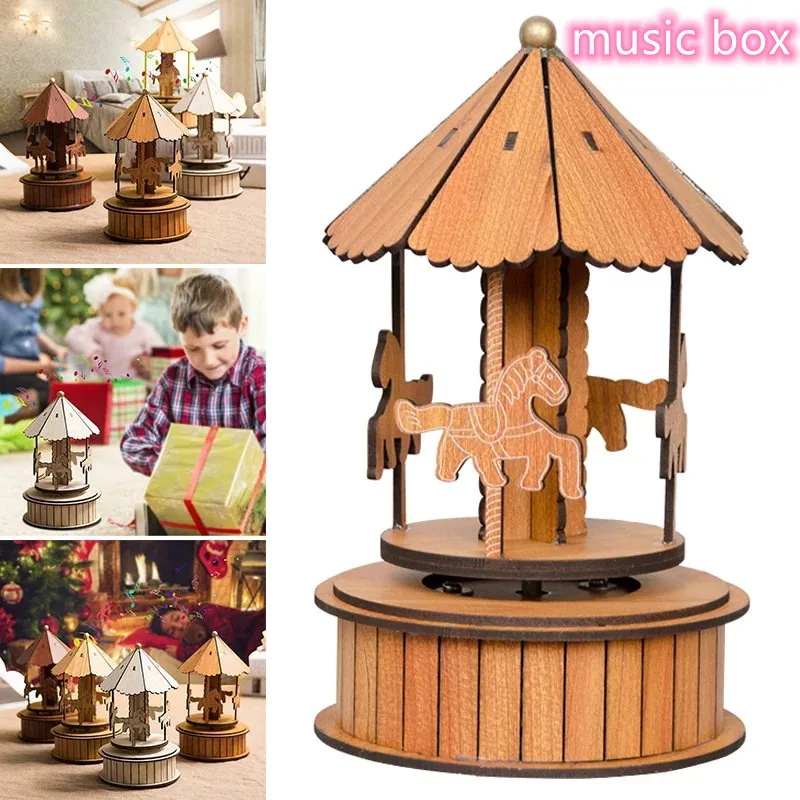 

Wooden Music Box Carousel Musical box Geometric Music Baby Room Decoration Gifts Unisex Christmas Horse For childen Home Decor