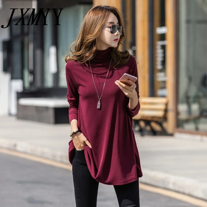 

JXMYY 2021 Fashion Plus Size Women's All-Match Long-Sleeved T-Shirt Top Bottoming Shirt High Neck Loose Mid-Length