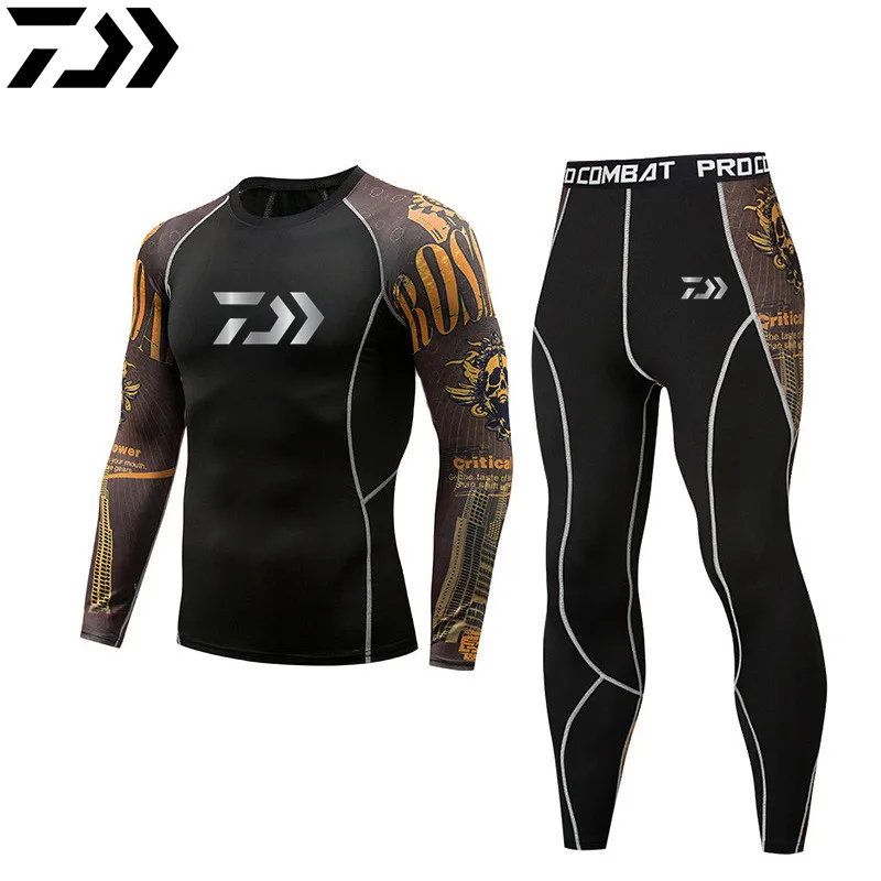 

2021 Daiwa Men Thermal Underwear Sets Compression Sweat Quick Dry Thermo Underwear Men Fishing Clothing Sets