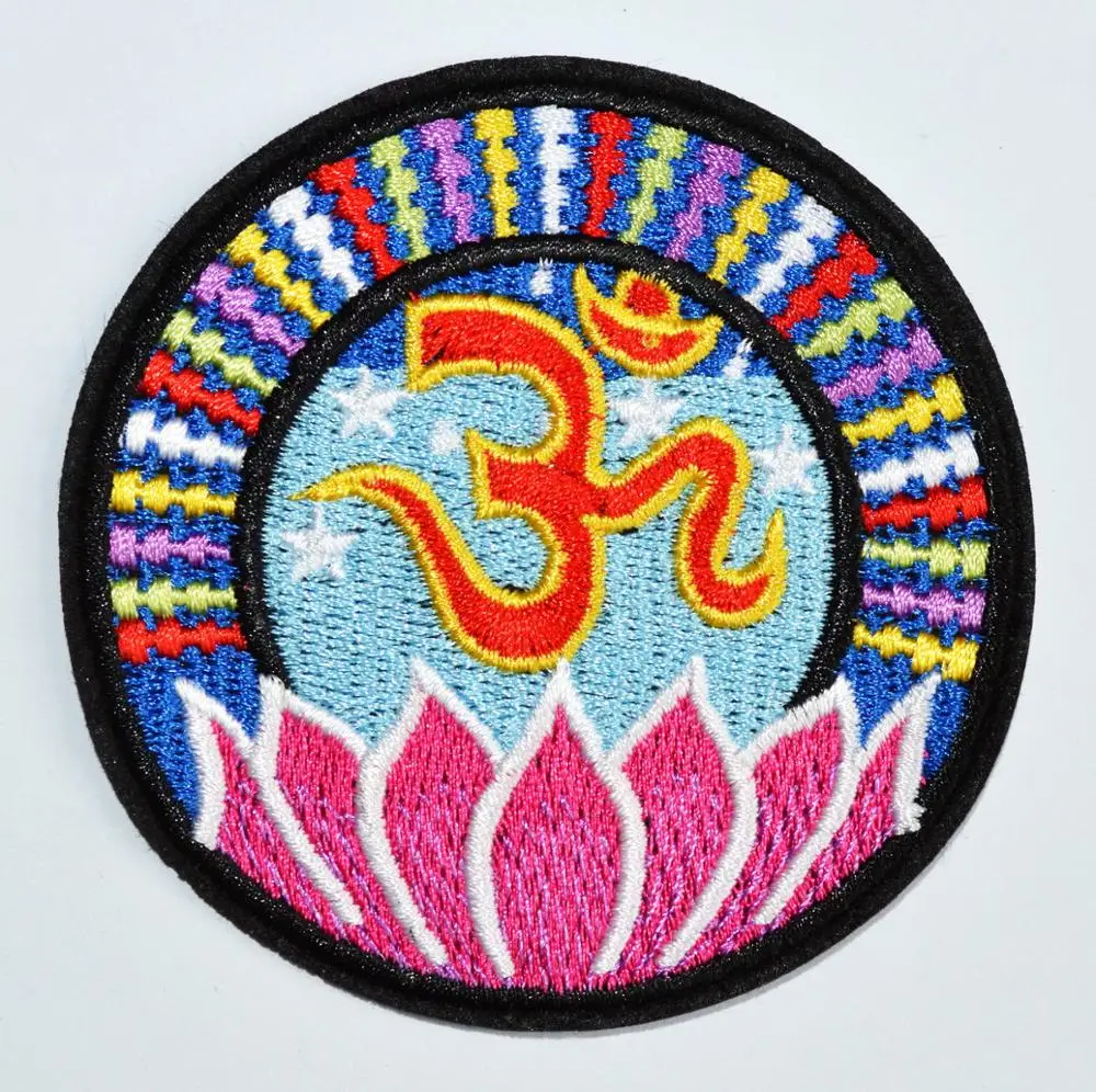 

1x YOGA Aum om infinity hindu indian LOTUS retro hippie Iron On patch (≈ 7.7 cm)