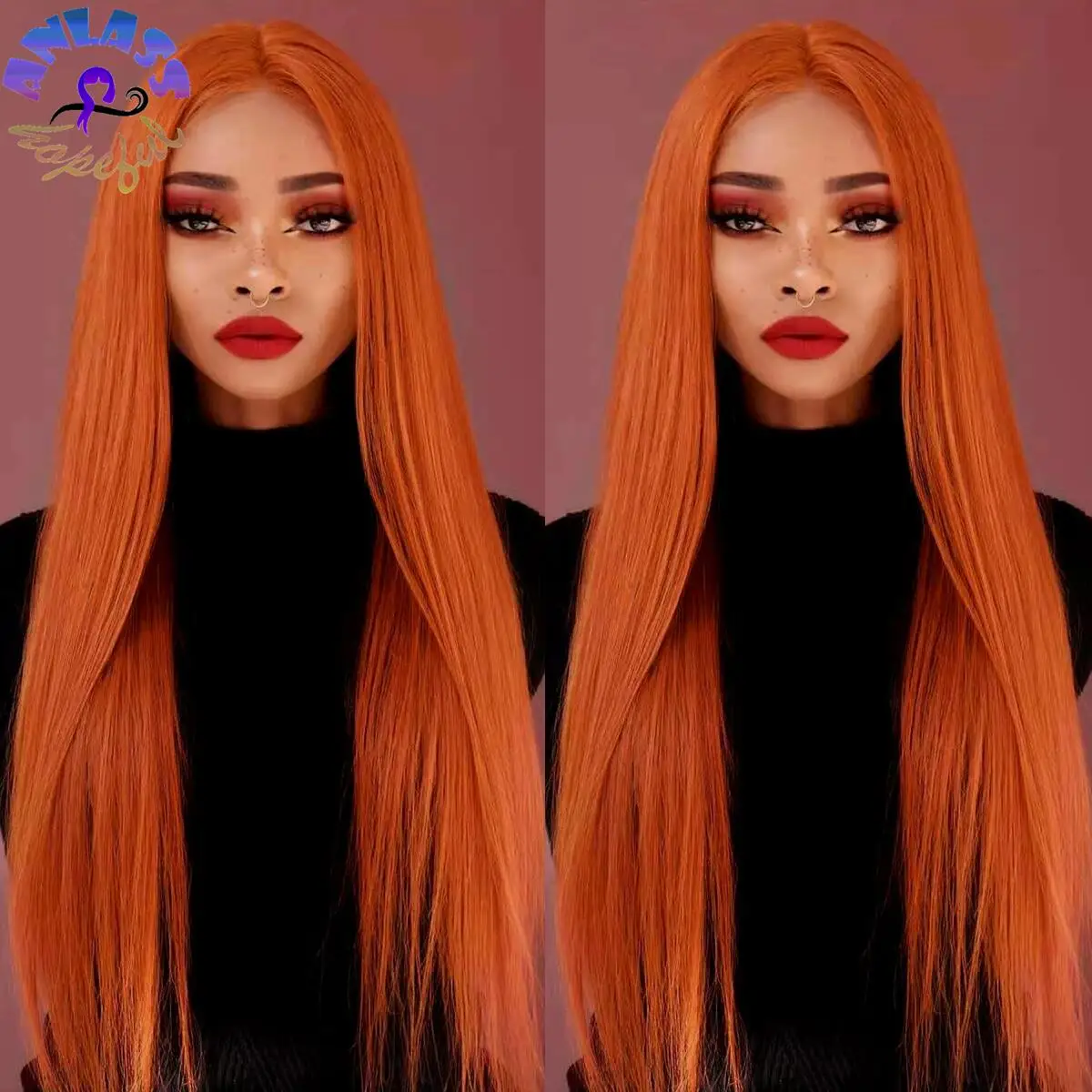 Парик Ginger Wig для женщин длинные прямые синтетические T-образные на сетке спереди
