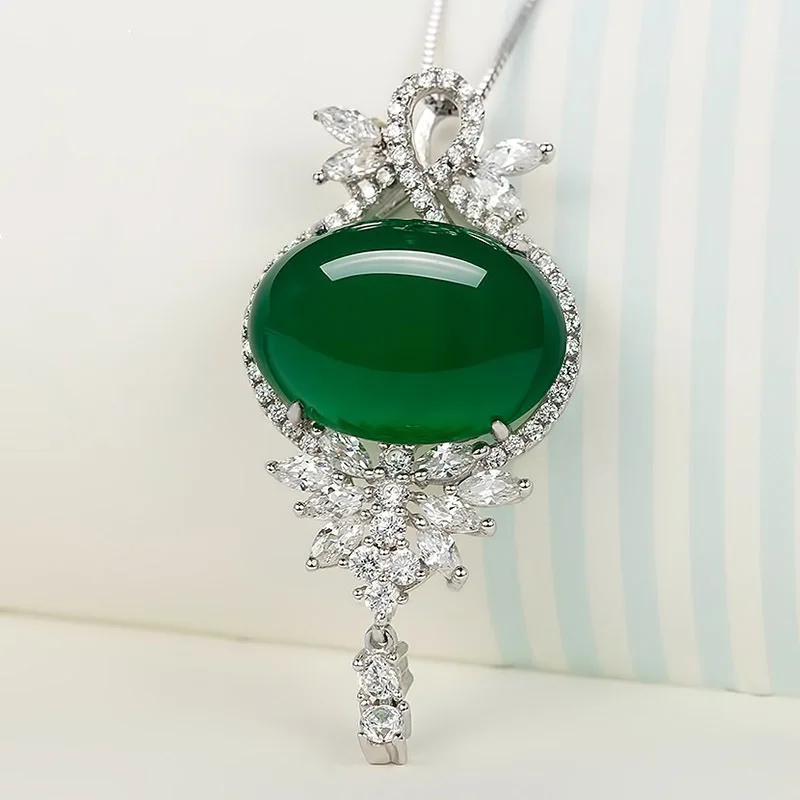Natural Green Jade Pendant 925 Silver Necklace Jadeite Chalcedony Amulet Fashion Charm Jewelry Gifts for Women Her | Украшения и